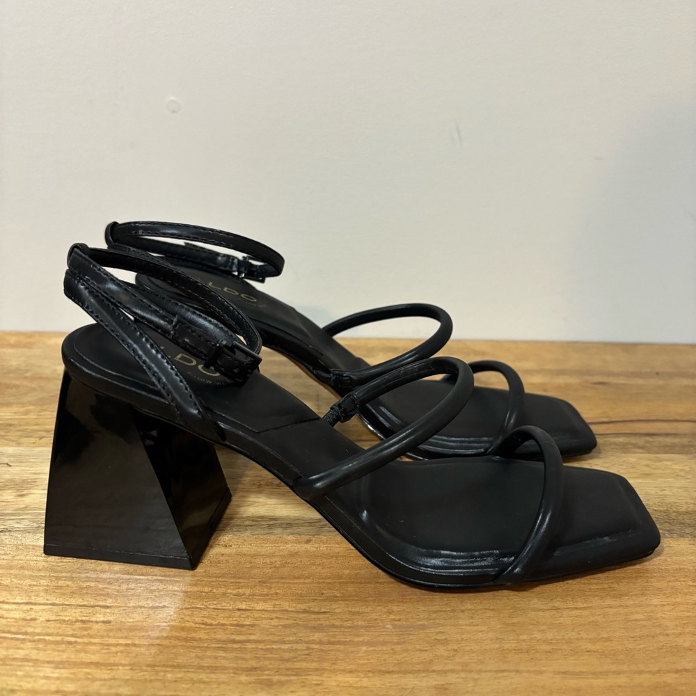 Aldo Black Strappy Block Heel Sandals